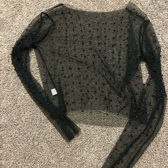 Tops - Elegant Black Sheer Beaded Women's Top
